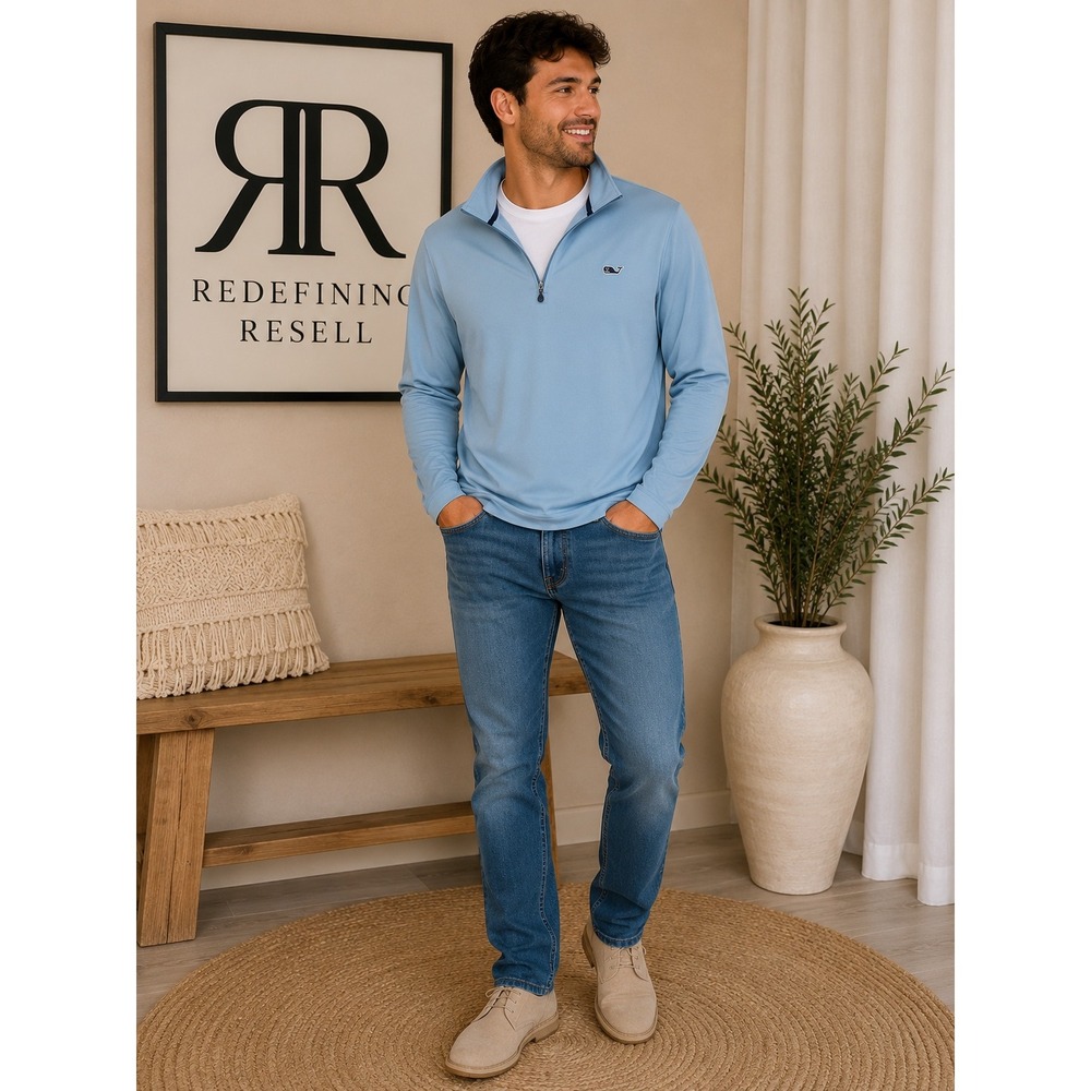 Vineyard Vines Mens XL Performance Quarter Zip Pullover Light Blue Golf Top
